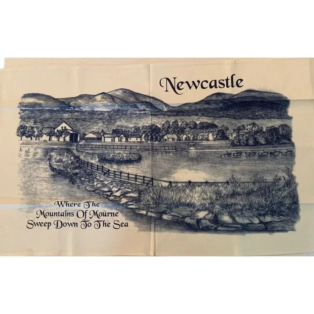 Vintage Newcastle Ireland Irish Linen Tea Towel Wall Hanging 31.5x18